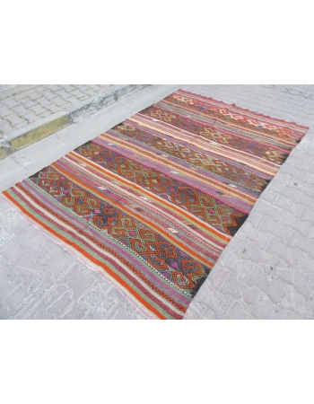 Vintage Embroidered Turkish Kilim Rug