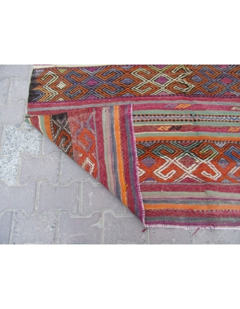 Vintage Embroidered Turkish Kilim Rug