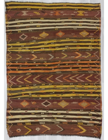 Striped Vintage Embroidered Turkish Kilim Rug