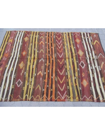 Striped Vintage Embroidered Turkish Kilim Rug