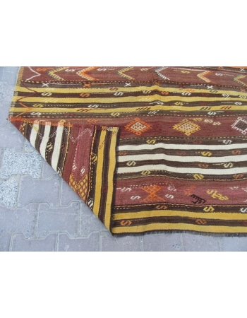 Striped Vintage Embroidered Turkish Kilim Rug