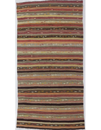 Striped / Embroidered Vintage Turkish Kelim Rug