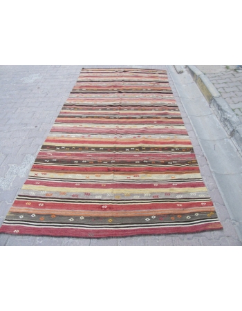 Striped / Embroidered Vintage Turkish Kelim Rug