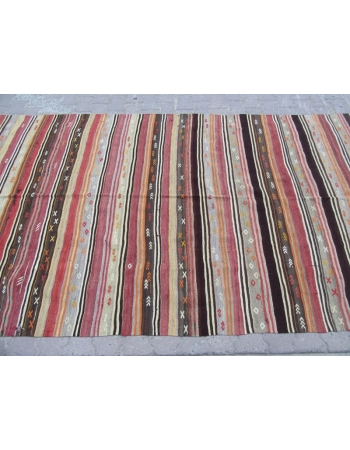 Striped / Embroidered Vintage Turkish Kelim Rug