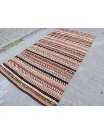 Striped / Embroidered Vintage Turkish Kelim Rug