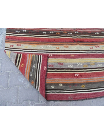 Striped / Embroidered Vintage Turkish Kelim Rug