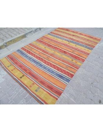 Vintage Embroidered / Striped Kilim Rug