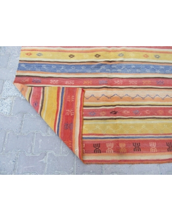 Vintage Embroidered / Striped Kilim Rug