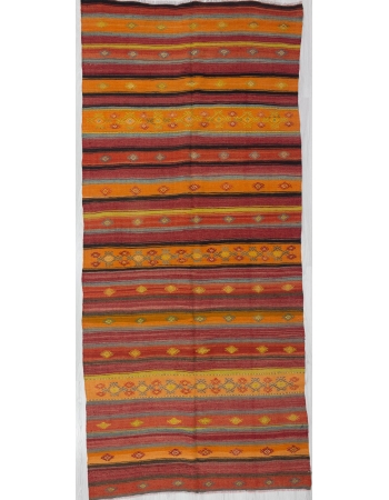 Vintage Red / Orange Striped Kilim Rug