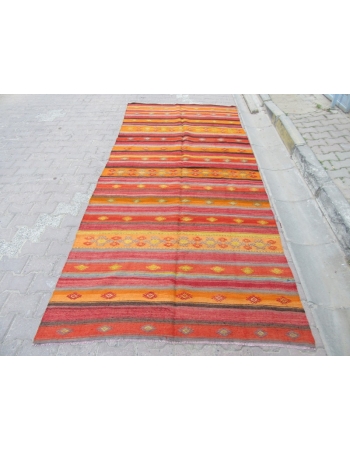 Vintage Red / Orange Striped Kilim Rug