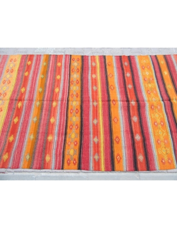 Vintage Red / Orange Striped Kilim Rug