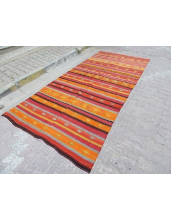 Vintage Red / Orange Striped Kilim Rug