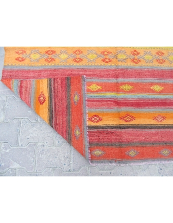 Vintage Red / Orange Striped Kilim Rug