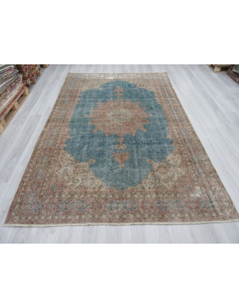 Vintage Blue Ground Oushak Rug