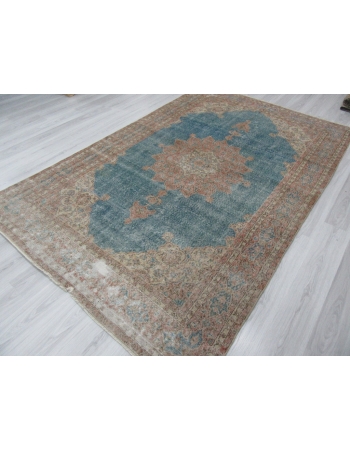 Vintage Blue Ground Oushak Rug