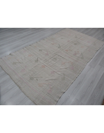 Vintage Embroidered Turkish Hemp Kilim Rug