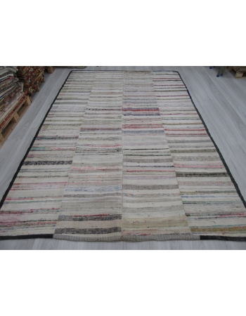 Large Striped Vintage Turkish Rag Rug