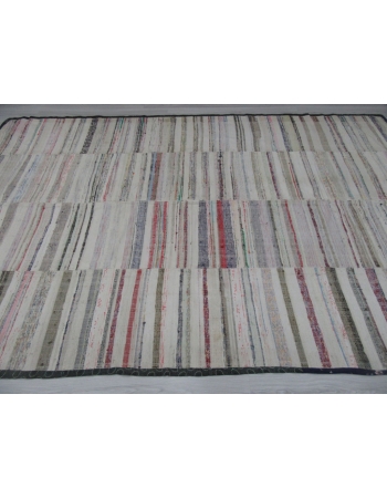 Large Striped Vintage Turkish Rag Rug