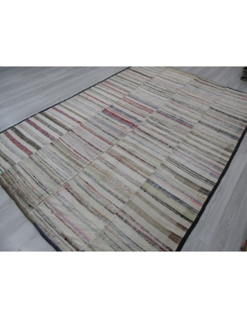 Large Striped Vintage Turkish Rag Rug