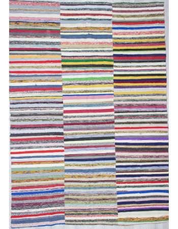 Large Vintage Vibrant Striped Turkish Rag Rug