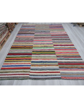 Large Vintage Vibrant Striped Turkish Rag Rug