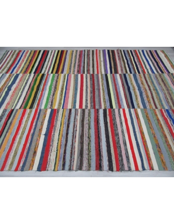 Large Vintage Vibrant Striped Turkish Rag Rug