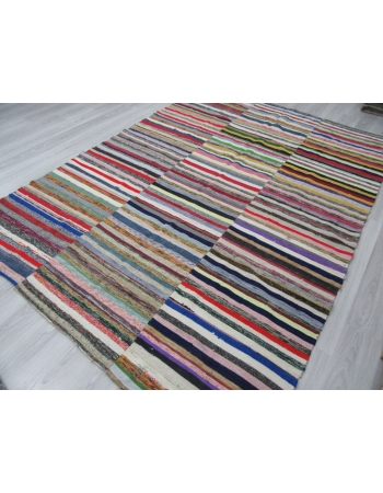 Large Vintage Vibrant Striped Turkish Rag Rug