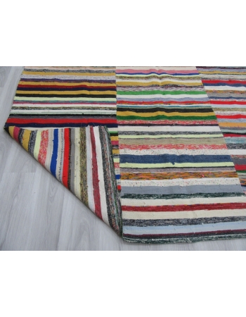 Large Vintage Vibrant Striped Turkish Rag Rug