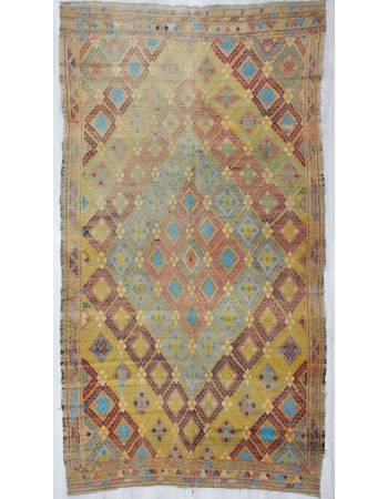 Vintage Embroidered Turkish Kilim Rug