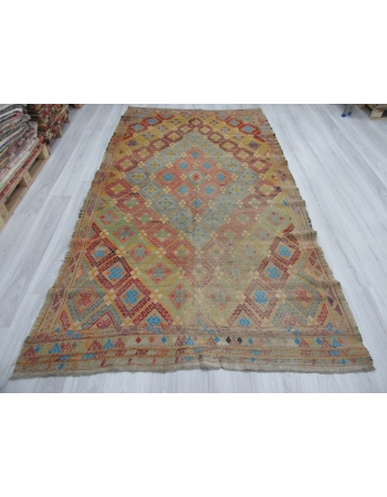 Vintage Embroidered Turkish Kilim Rug