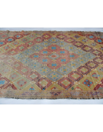 Vintage Embroidered Turkish Kilim Rug