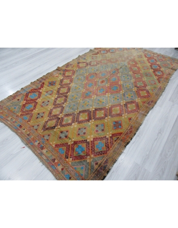 Vintage Embroidered Turkish Kilim Rug