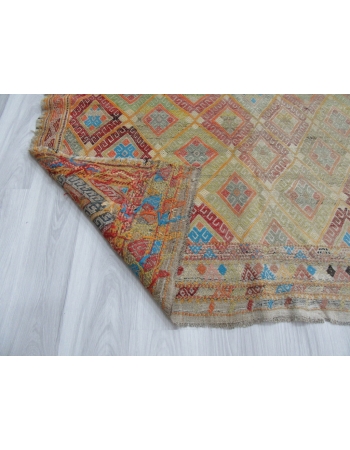 Vintage Embroidered Turkish Kilim Rug