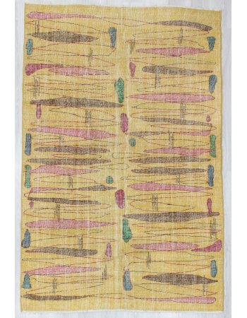 Vintage Yellow Turkish Art Deco Rug