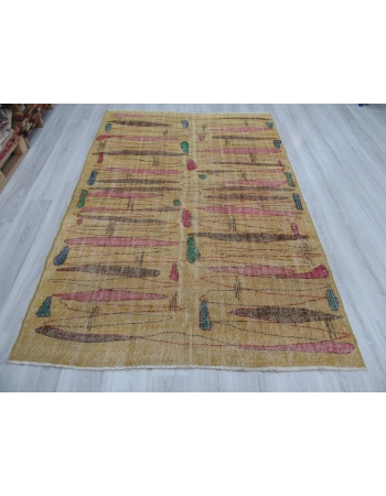 Vintage Yellow Turkish Art Deco Rug