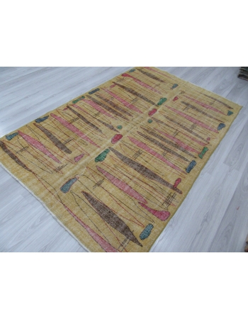 Vintage Yellow Turkish Art Deco Rug