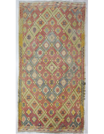 Embroidered Vintage Unique Turkish Kilim Rug