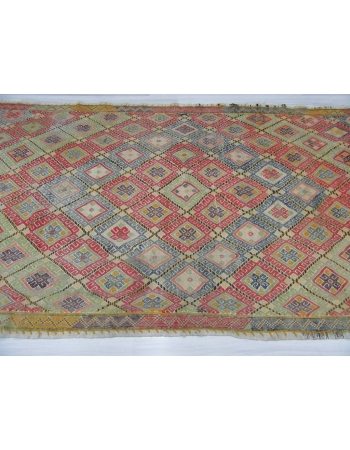 Embroidered Vintage Unique Turkish Kilim Rug