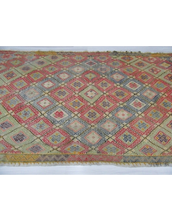 Embroidered Vintage Unique Turkish Kilim Rug