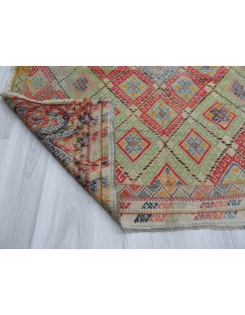 Embroidered Vintage Unique Turkish Kilim Rug