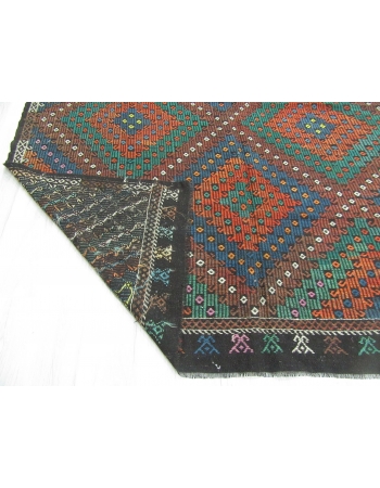 Large Vintage Embroidered Kilim Rug