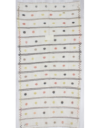 Vintage Embroidered Turkish Hemp Kilim Rug