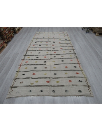 Vintage Embroidered Turkish Hemp Kilim Rug