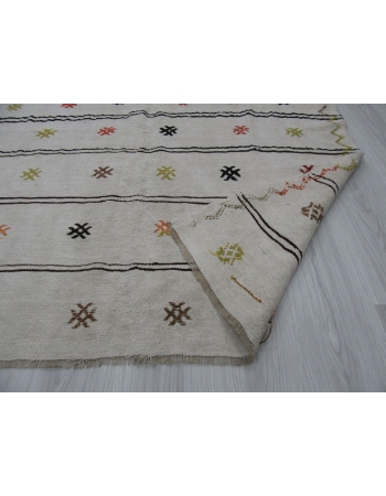 Vintage Embroidered Turkish Hemp Kilim Rug