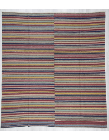 Vintage Colorful Striped Turkish Kilim Rug