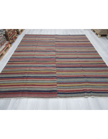 Vintage Colorful Striped Turkish Kilim Rug