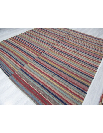 Vintage Colorful Striped Turkish Kilim Rug