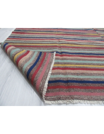 Vintage Colorful Striped Turkish Kilim Rug