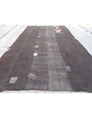 Vintage Oversized Dark Brown Turkish Tente Kilim Rug