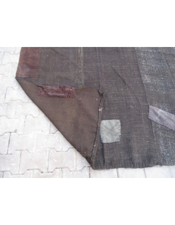 Vintage Oversized Dark Brown Turkish Tente Kilim Rug